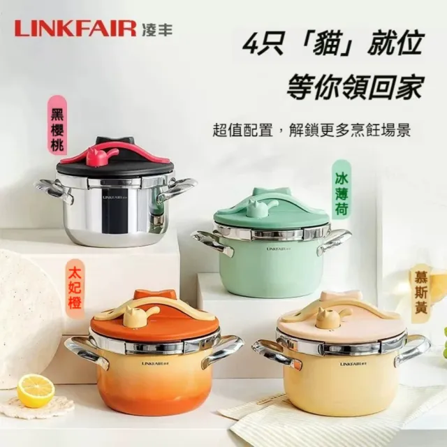 LINKFAIR 壓力鍋 304高壓鍋 迷你防爆壓力鍋（10重安全保護 微調彈簧閥 單手開蓋守護美甲）