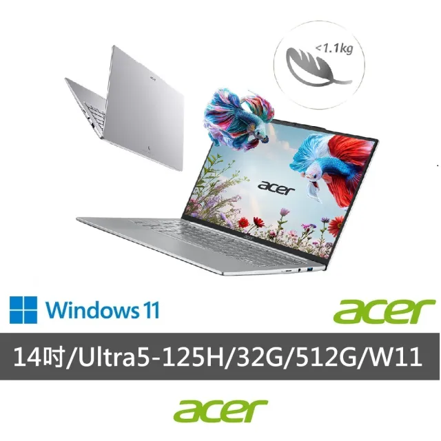 【Acer 宏碁】14吋CU5 極致輕薄3K OLED AI筆電-銀(Swift Air/SFA14-71M-52EM/Ultra 5-125H/32G/512G/W11)