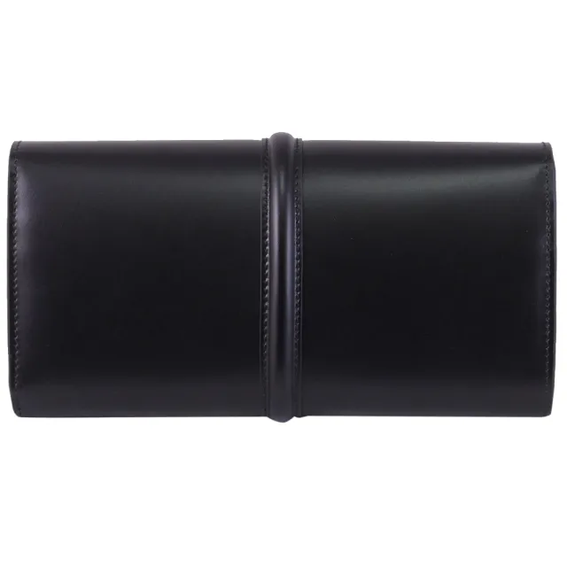 【CELINE】16 簡約金屬LOGO轉扣小牛皮翻蓋多卡零錢長夾(黑)