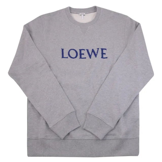 【LOEWE 羅威】簡約品牌字母刺繡圓領素雅長袖棉質上衣(灰)
