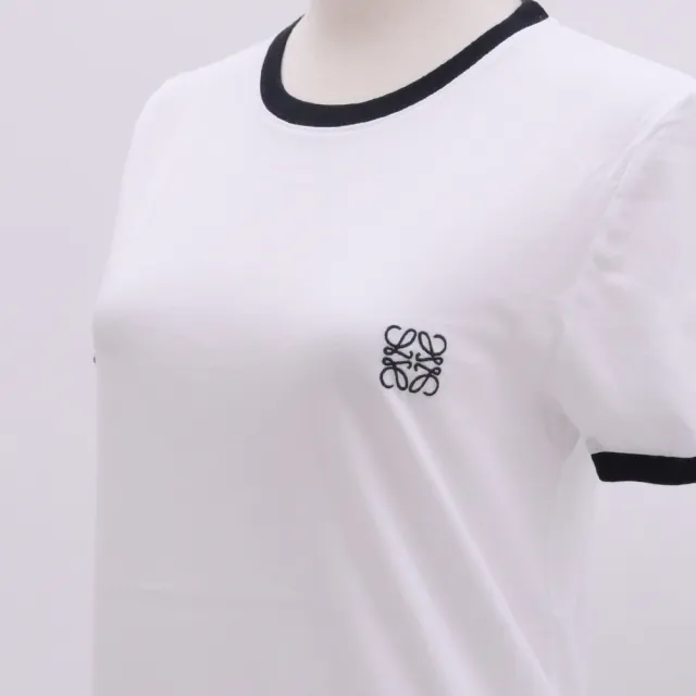 【LOEWE 羅威】Anagram 簡約刺繡LOGO滾邊棉質女士短袖T恤(白)