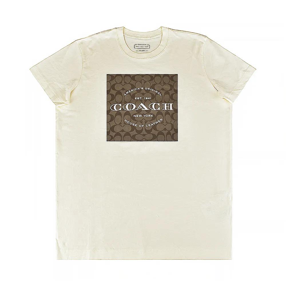 【COACH】COACH字母LOGO緹花C字設計純棉短袖T恤(女款/米黃)