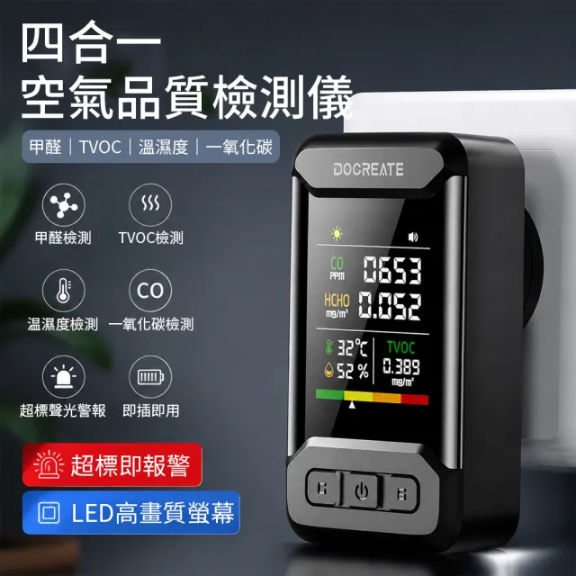 【Ouboo】多合一空氣品質檢測儀 甲醛監測器 空氣偵測器 甲醛檢測儀 (溫濕度檢測 一氧化碳偵測 空氣檢測)