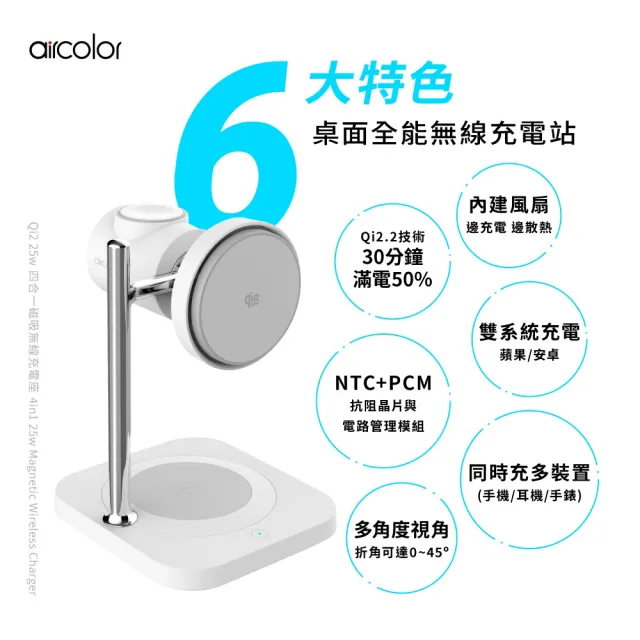 【aircolor】Qi2 25W 四合一磁吸無線充電座(AIR-MS01)