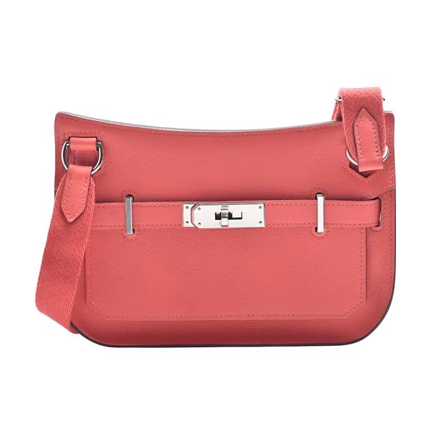 【Hermes 愛馬仕】經典Jypsiere Mini 系列牛皮銀扣吉普賽包/斜背包(Mini德州粉)