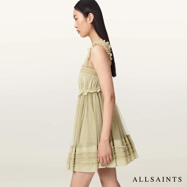 【ALLSAINTS】ANGELA 抓皺短洋裝-綠 W144DE(修身版型)