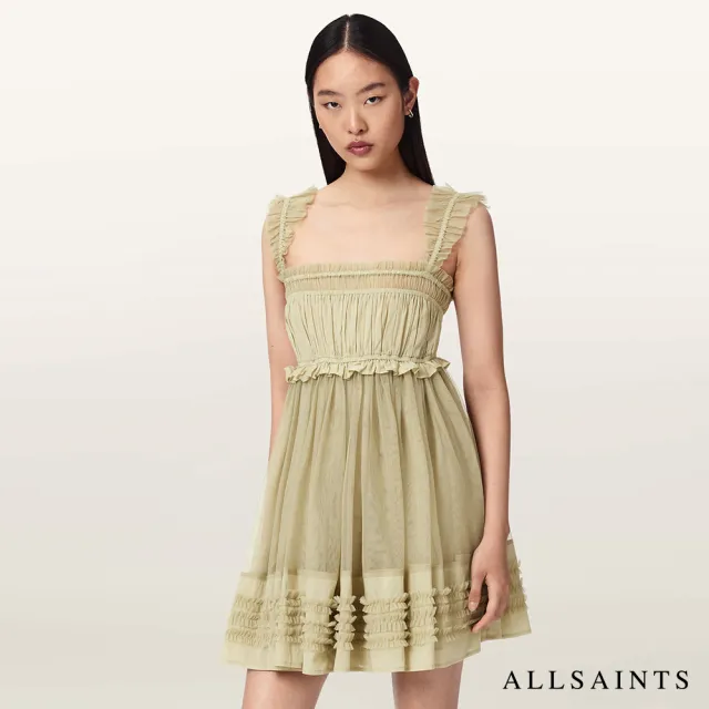 【ALLSAINTS】ANGELA 抓皺短洋裝-綠 W144DE(修身版型)