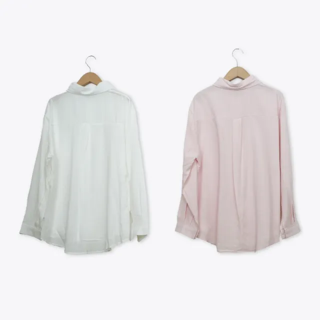 【MASTINA】透膚亞麻長袖襯衫 白 粉(魅力商品)