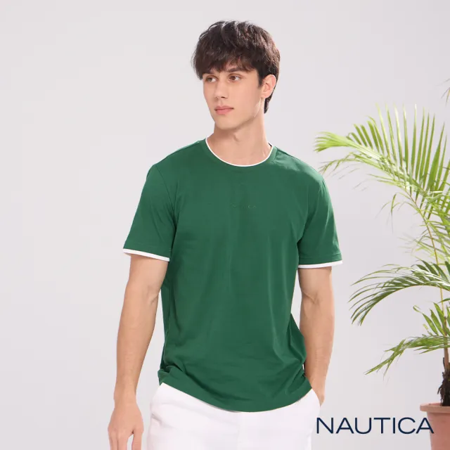 【NAUTICA】官方旗艦 男裝 經典雙色滾邊設計涼感短袖T恤-綠色
