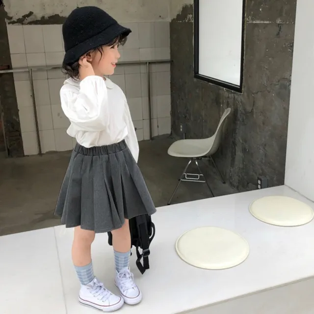 【橘魔法】深灰百褶裙 女童 兒童 童裝 短裙 裙子 半身裙 學院風 制服 校園 學生 表演