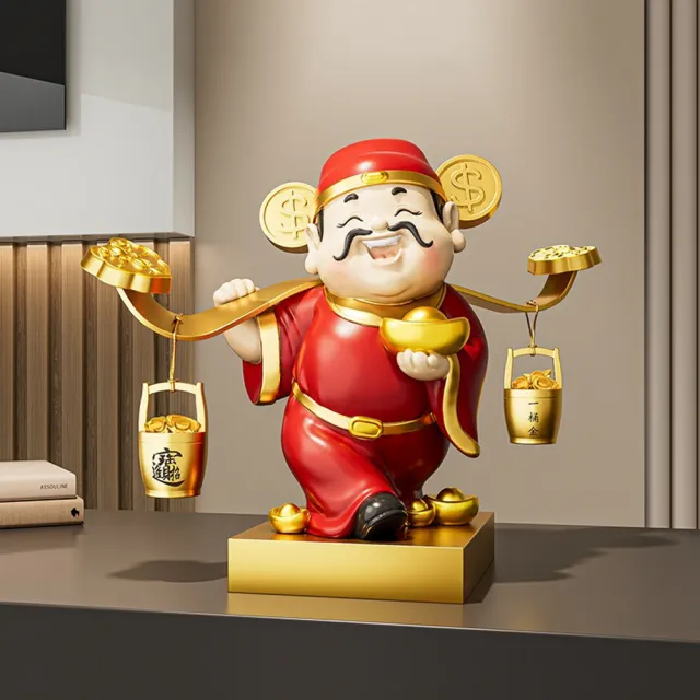 【Quality 聚家】財神爺招財擺件 新中式客廳店鋪前臺裝飾品 喬遷搬家開業禮物(穩固金底座/喜氣鎮宅)