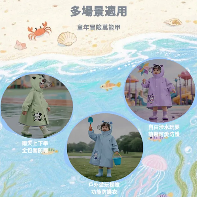 【Shely】兒童高機能風雨衣 童趣卡通印染加大書包位置雨衣 兒童雨衣 拉鏈雨衣 風雨衣
