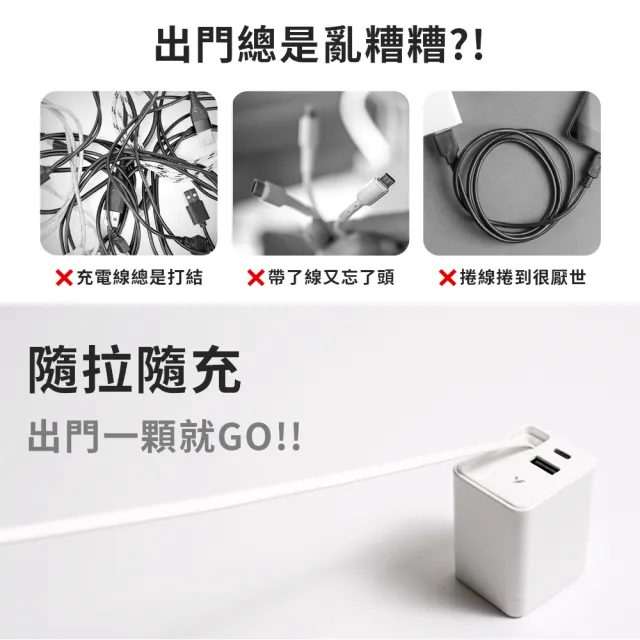 【YOMIX 優迷】乖乖充 65W氮化鎵雙孔自帶線快充充電器(Type-C/USB/豆腐頭/充電頭/筆電/快充)