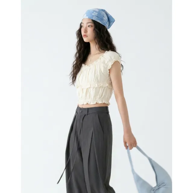 【CACO】荷葉邊平口女孩感上衣(L2CO109)