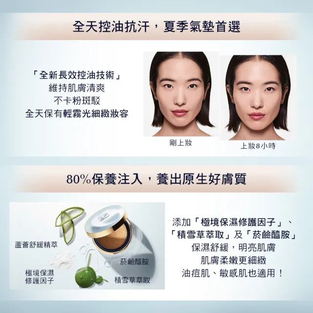 【Estee Lauder 雅詩蘭黛】粉持久氣墊水啵啵潤唇膏組(完美鎖妝氣墊粉餅+水啵啵琉璃潤唇膏/IU同款/底妝)