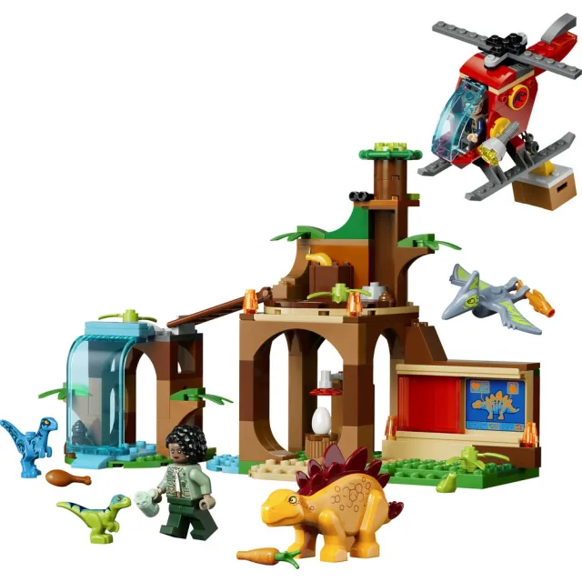【LEGO 樂高】侏羅紀世界系列 77981 迅猛龍、劍龍和無齒翼龍救援(恐龍 創意遊戲 禮物 兒童玩具)