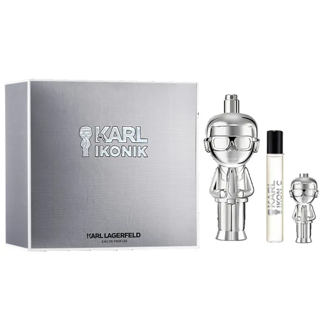 【KARL LAGERFELD 卡爾】Karl Lagerfeld Ikonik 時尚大帝 極光銀淡香精禮盒 (100 + 7.5 + 4.5)(專櫃公司貨)