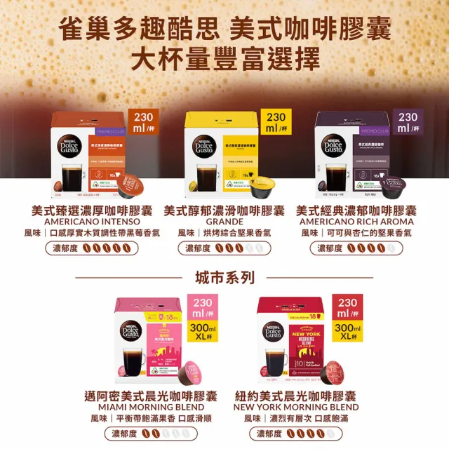 【NESCAFE Dolce Gusto】強檔推薦 黑咖啡膠囊x3盒(口味任選 美式、義式、紐約、邁阿密)雀巢多趣酷思