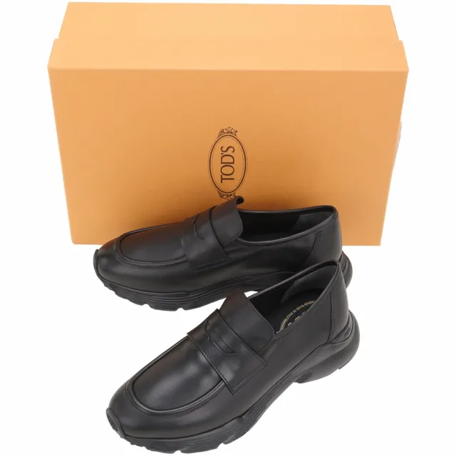 【TOD’S】TODS Sport 簡約牛皮厚底便士樂福運動鞋-女鞋 黑色(義大利手工皮革)