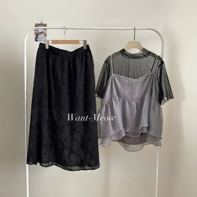 【Want-Meow】90公斤可穿/梨形身形必備顯瘦蕾絲高腰鬆緊A字長裙半身裙(大碼/大尺碼/加大碼/長裙)