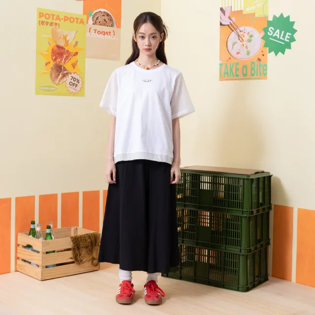 【gozo】超市條碼機能涼感鬆緊8分褲裙(黑色/深藍)