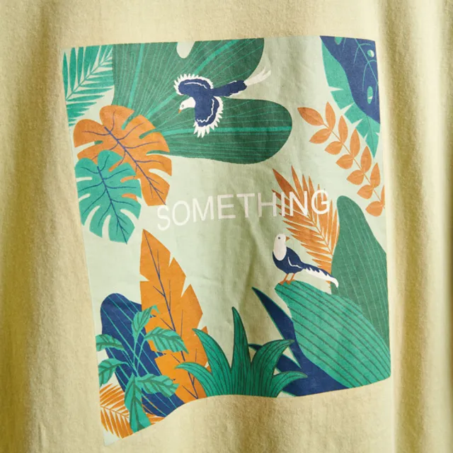 【SOMETHING】女裝 森林反摺袖短袖T恤(淡綠色)