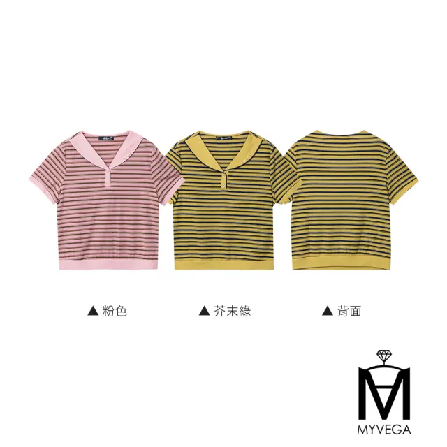 【MYVEGA 麥雪爾】MA萊賽爾學院風海軍領條紋上衣-共二色(日系/女上衣/涼感/短袖)