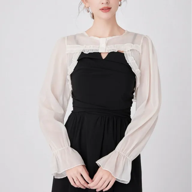 【米蘭精品】現貨出清 披肩防曬袖套(法式溫柔木耳邊透視女裝配件74kq68)