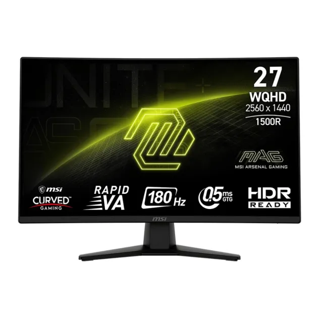 【MSI 微星】雷蛇白色有線電競滑鼠組★MAG 274CQF 27型 VA 2K 180Hz 曲面電競螢幕(WQHD/0.5ms/HDR)