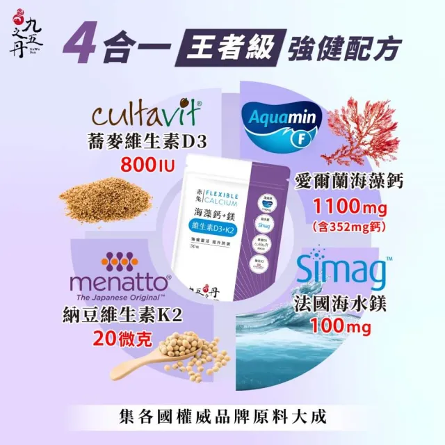【JIU WU DAN 九五之丹】世界品質連四特金愛爾蘭海藻鈣鎂DK 6入組共180粒(額外添加維生素D3 維生素K2)