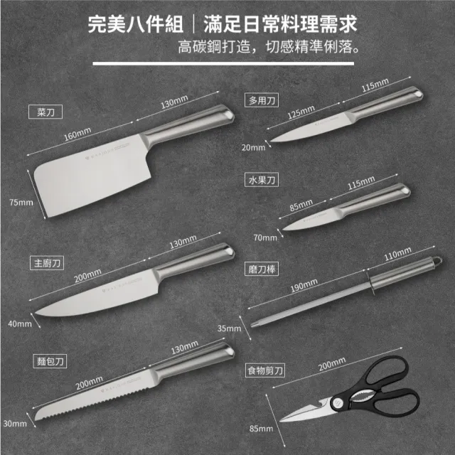 【MASIONS 美心】TOP BLADE 頂級碳鋼不鏽鋼刀具組(8件組)
