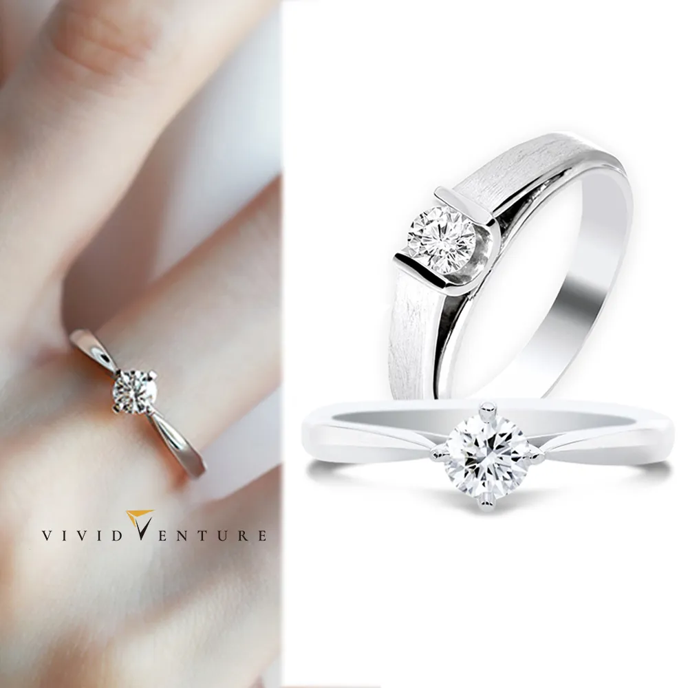 【Vividventure 亞帝芬奇】14K 天然鑽石 GIA 30分 FSI2 戒指+20分 鑽石 男戒 愛的抉擇(對戒 結婚 套組)