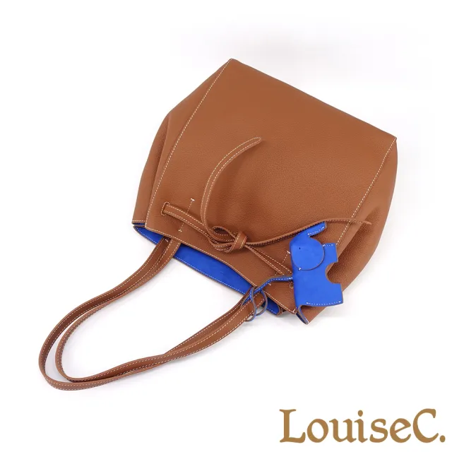 【LouiseC.】雙11 Tree House 小牛皮手工大象吊飾綁帶托特TOTE肩背大真皮包-可拆式內袋設計-駝色