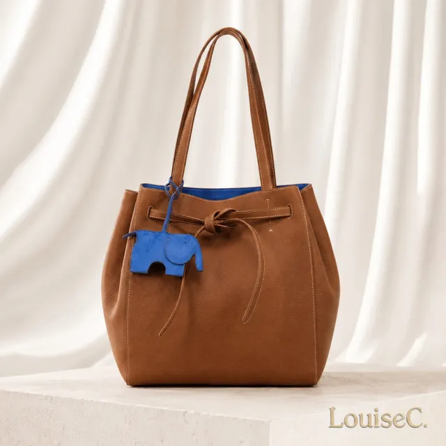 【LouiseC.】雙11 Tree House 小牛皮手工大象吊飾綁帶托特TOTE肩背大真皮包-可拆式內袋設計-駝色
