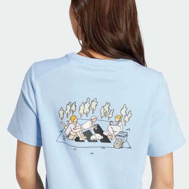 【adidas 愛迪達】短袖上衣 女 W C DDL CAMP T 藍 JX5323