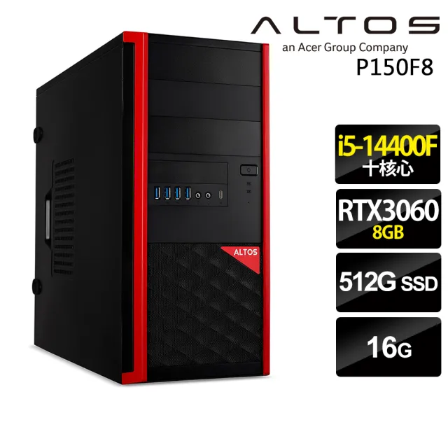 【Acer 宏碁】10核獨顯RTX商用工作站(Altos P150F8/i5-14400F/16G/512G SSD/RTX3060-8G/W11P)