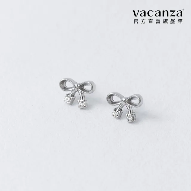 【vacanza】316L醫療鋼｜雙鑽蝴蝶結 純鋼飾品 純鋼耳環 (抗過敏 情人節禮物 生日禮物)