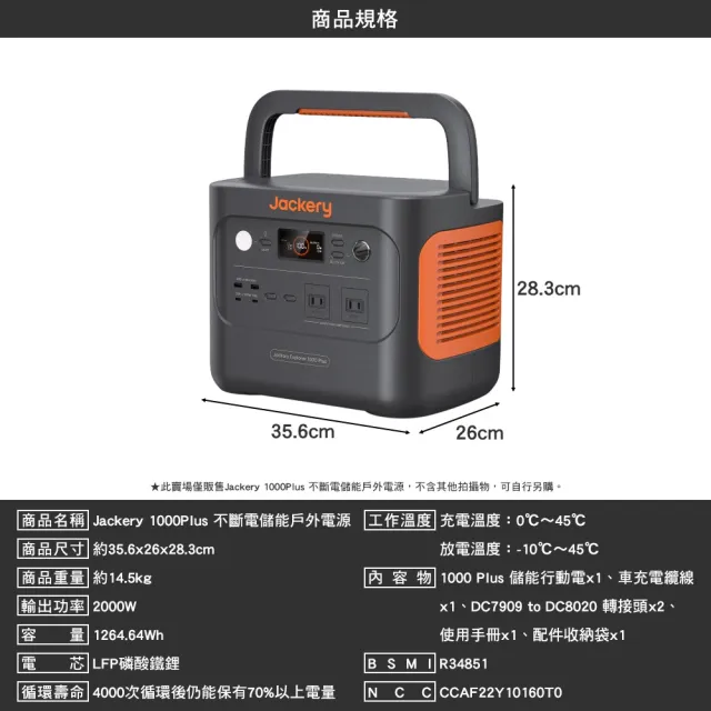 【Jackery】1000Plus 太陽能充電組合 防水隔熱收納包Ｍ號(充電器 BSMI R34851 露營 逐露天下)