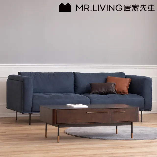 【MR. LIVING 居家先生】Bruce 防潑水防貓抓 三人科技布沙發-深海藍(三人座/贈同色抱枕2顆/耐刮磨/貓抓布)