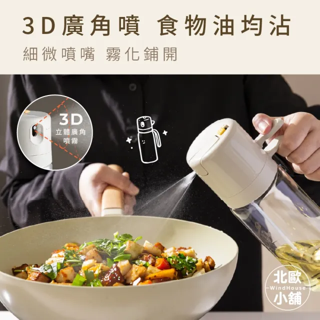 【WindHouse 北歐小舖】優格家族｜噴倒兩用油瓶_600ml(升級高硼硅玻璃/噴油瓶/不沾鍋/氣炸鍋/橄欖油)