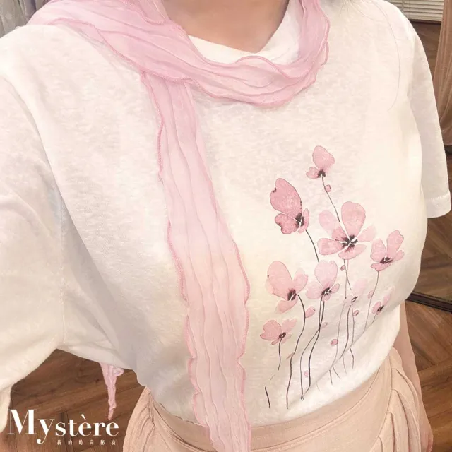 【my stere 我的時尚秘境】絲帶花朵寬鬆棉T 三色可選 棉質上衣 寬鬆T恤 花朵T恤 白T
