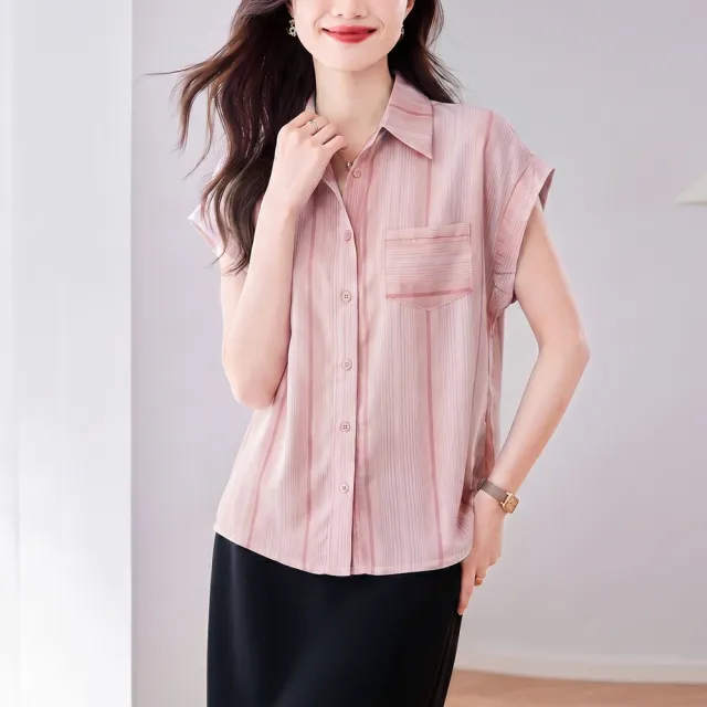 【ALLK 歐楷】新品上架 港風復古短袖襯衫女夏季時尚寬鬆顯瘦上衣 2色 尺寸L-XXL/中大尺碼/涼爽/透氣