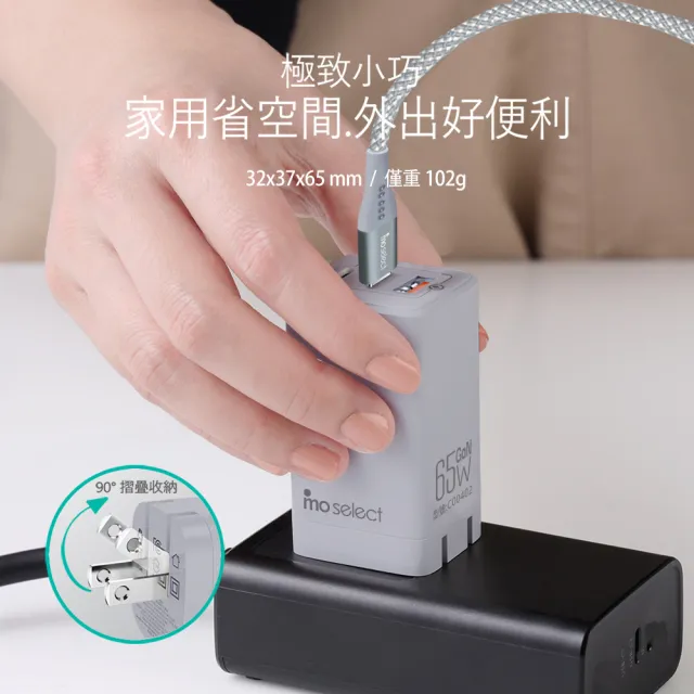 【mo select】100W 超磁吸手機充電線150CM / 65W 氮化鎵 iPhone 充電頭/充電器(mo選/支援i17/三星/3孔快充)