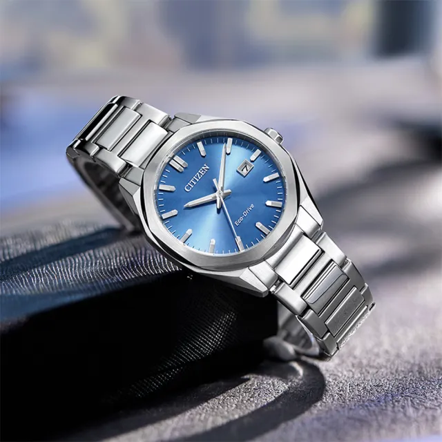 【CITIZEN 星辰】父親節推薦款 限量 光動能八角形經典大三針手錶-藍/38mm 送禮 禮物 推薦(BM7620-83M)