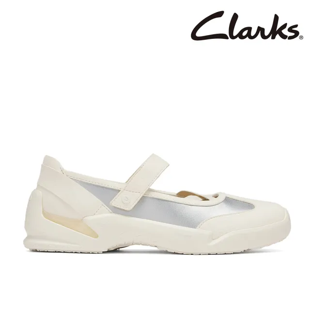 【Clarks】女鞋 輕鬆走 Tri Ease Jen真皮魔鬼氈瑪莉珍 休閒鞋 運動鞋(白/銀色)(CLF87345C)