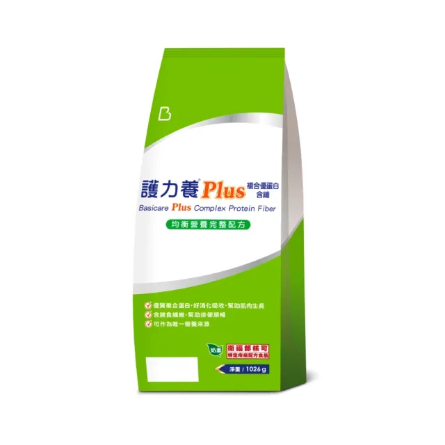 【Basicare 護力養】Plus複合優蛋白含纖均衡營養完整配方1026g(3種優蛋白、雙纖維、牛磺酸、左旋肉鹼)