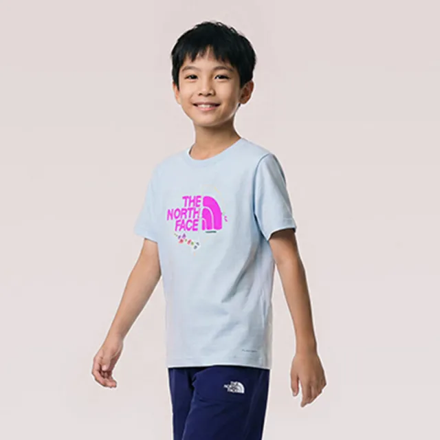 【The North Face】北面兒童藍色FLASHDRY速乾圖案印花短袖T恤|8H01BPO