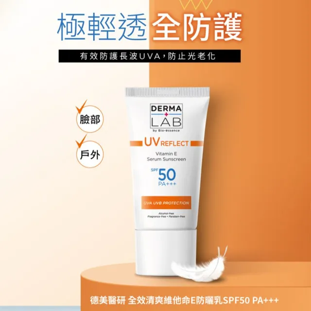 【DermaLab 德美醫研】全效清爽維他命E防曬乳SPF50PA+++ /40ml(2入組)