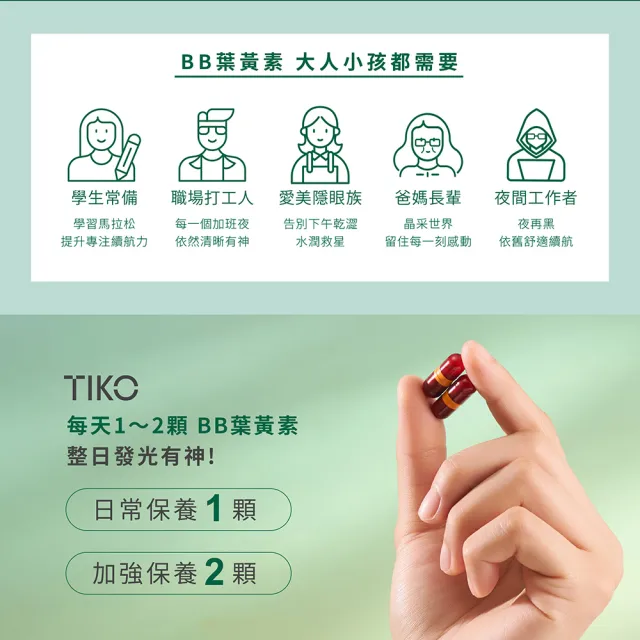 【TIKO 提刻】鳳小岳代言推薦BB葉黃素植物膠囊買一送一盒組(30顆/盒)-光盾專利/專科BB+/長時間續行配方