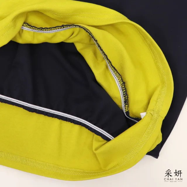 【CHAI YAN 采妍】縫線字母假兩件短袖上衣(春夏女裝/中大尺碼/專櫃/寬鬆/透氣)